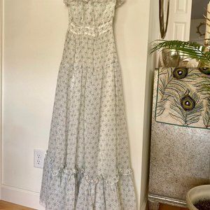 Gunne Sax Angel Halter Floral Lace Maxi Dress XS